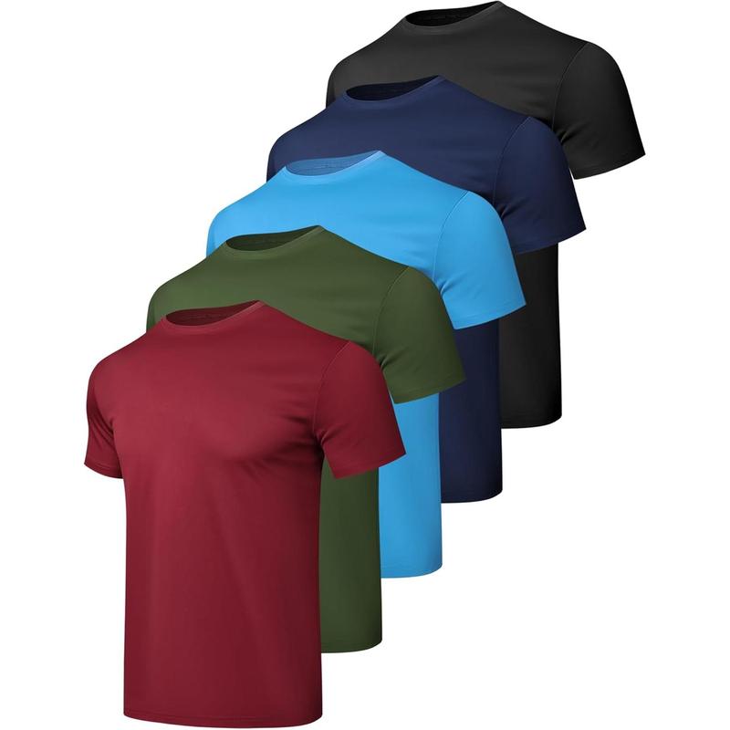 1 5 Pack Workout Shirts for Men Athletic Running Gym Quick Dry Short Sleeve Performance Moisture Wicking T Shirt