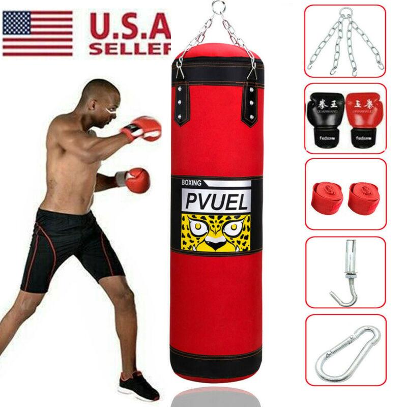 Heavy Boxing Punching Bag Gloves Set for MMA Kickboxing Karate - Red Unfilled