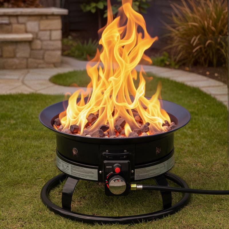 Furmax Outdoor Portable Auto-Ignition Propane Fire Pit with Lid, Grill and Lava Rocks