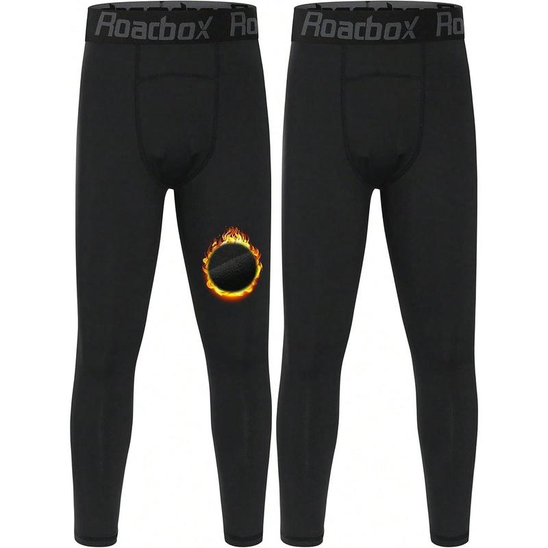 Kids Fleece Lined Leggings - 2 Pack Boys Thermal Tights Youth Sports Basketball Compression Pants For Cold Weather