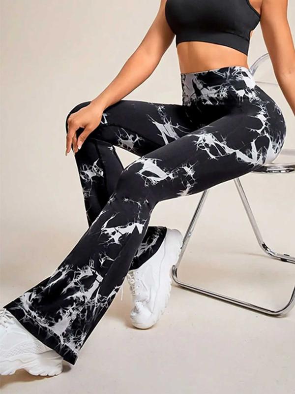 Women's Tie Dye Print High Waist Sports Tummy Control Leggings, High Stretch Seamless Flare Leg Yoga Leggings, Yoga Pants, Workout Clothes Women, Gym Clothes, compression pants, Flared Leggings, Ladies Sportswear for Indoor Outdoor Wear