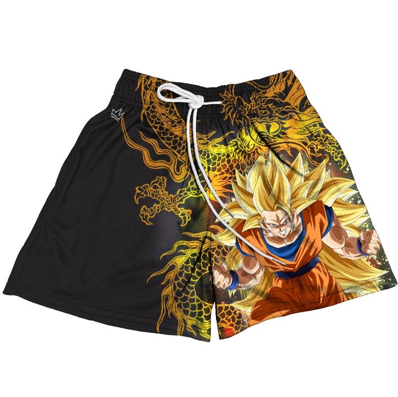 Dragon Ball SS3 Goku Shorts Black & Red Basketball Shorts Workout Sport Knee Pants With Pockets Athletic Sweat Walking Sunmmer Embroidery Shorts S-3XL