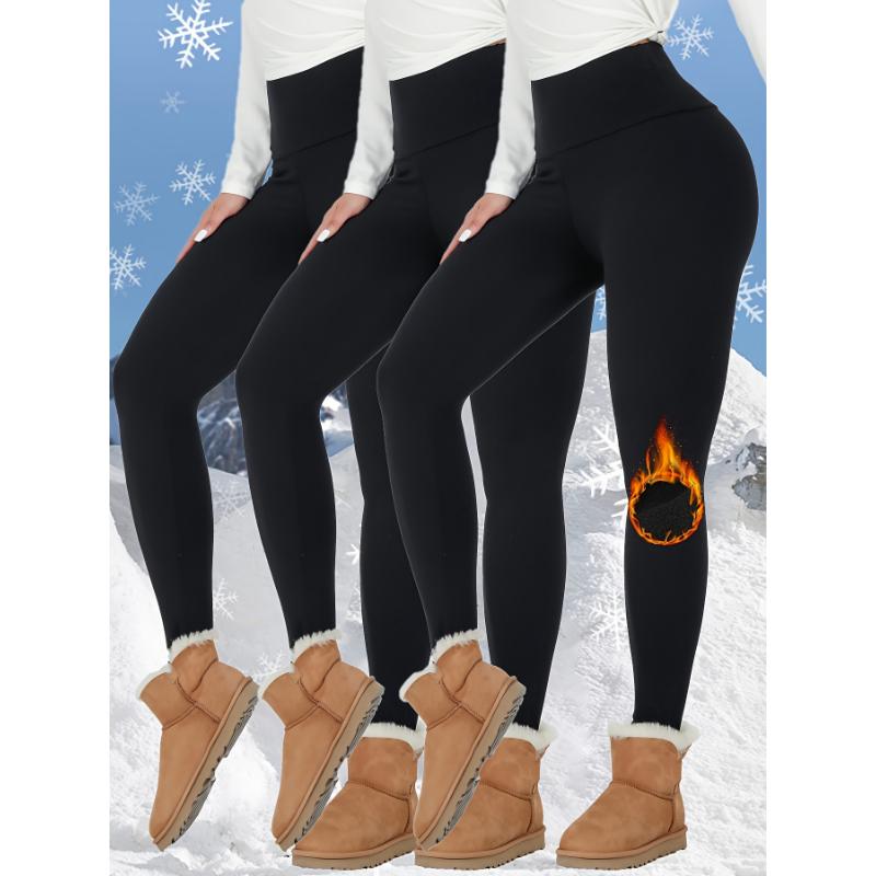 3pcs Womens Thermal Fleece Lined High Waisted Sports Leggings, Workout Winter Warm Thick Tights Soft Yoga Pants, Women's Activewear