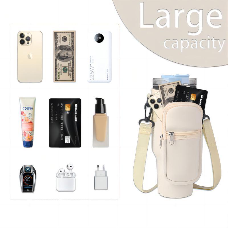 Water Bottle Storage Bag with Shoulder Strap & Pocket, Portable Water Bottle Carrier Bag for Tumbler Cup, Drinkware Accessories for Outdoor Sports