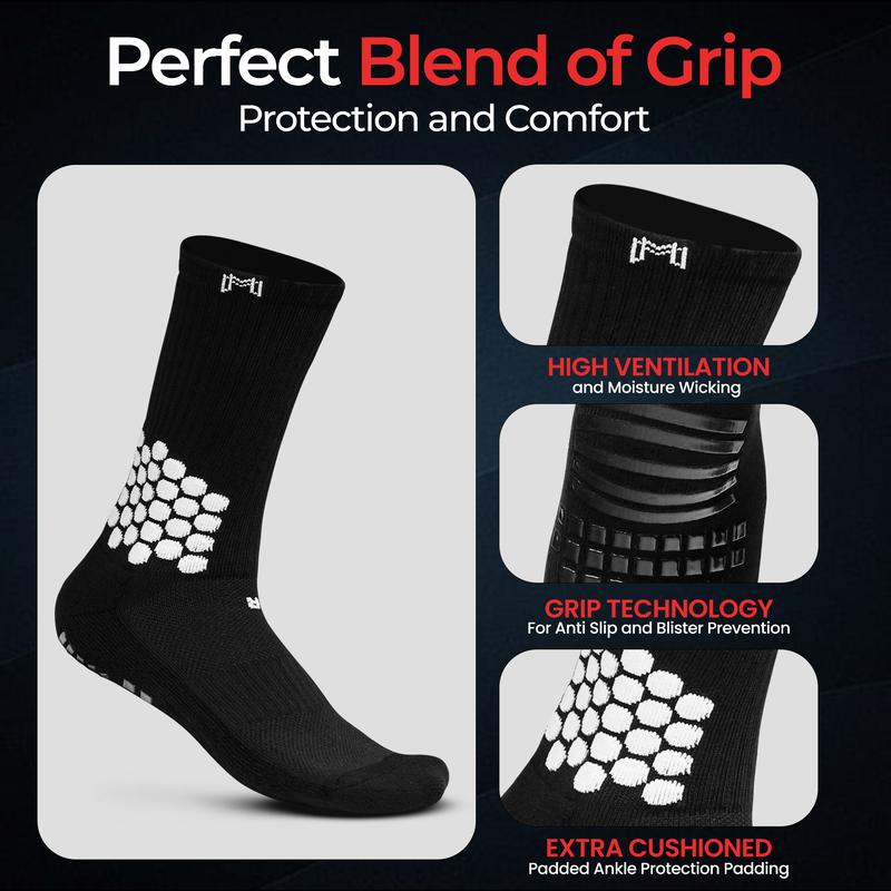 MediCaptain Premium Soccer Bundle - Soccer Grip Socks, Shin Guard Straps, Pre Cut Sleeves, and Mini Shin Guards (Black Pack with White Straps)