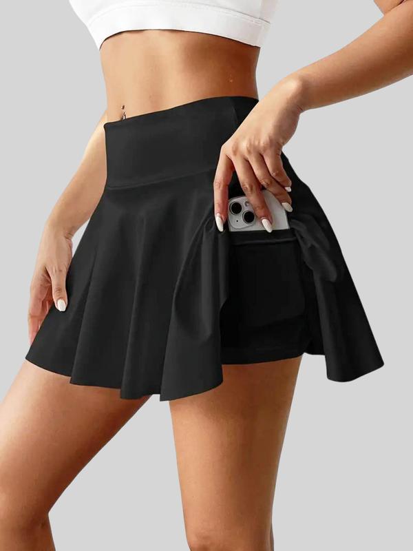 Women's 2 in 1 High Waist Sports Skorts, Gym Shorts, Solid Pocket Design Shorts for Yoga Gym Workout, Lady Fall Sport Bottoms, Ladies Back To School Sportswear for Fall, Gym Clothing, Going Out Fall Bottoms, Fall 2024