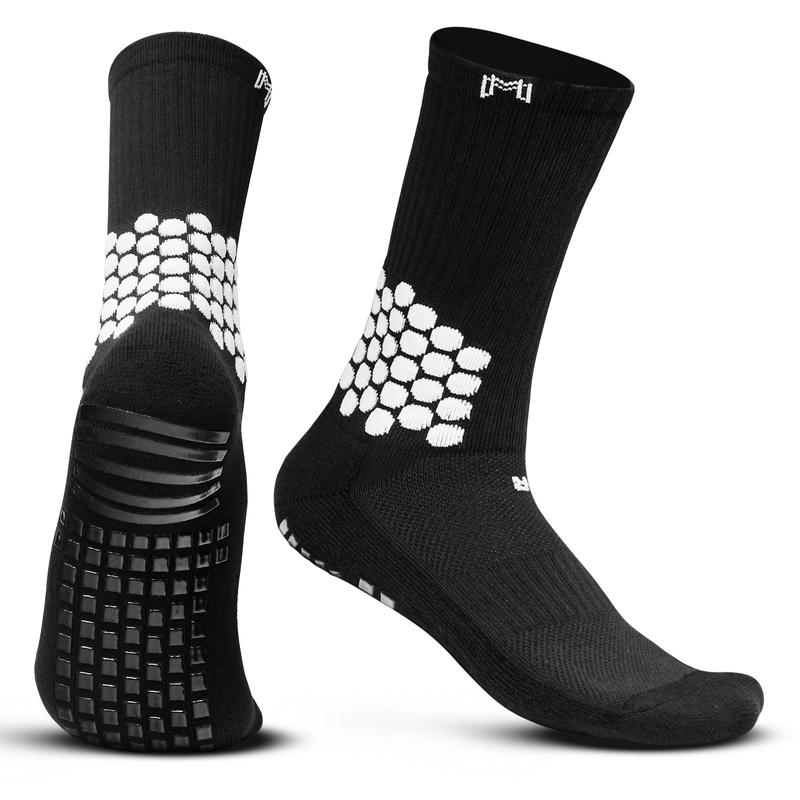 MediCaptain Premium Soccer Bundle - Soccer Grip Socks, Shin Guard Straps, Pre Cut Sleeves, and Mini Shin Guards (Black Pack with White Straps)