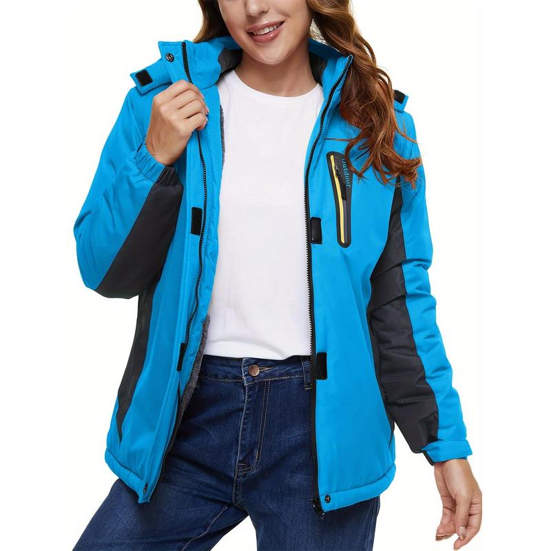 5 Pockets Water Resistant Insulated Women's Ski Jackets, Thicken Hooded Snow Hiking Trekking Windproof Windbreaker Camping Outwear Parka Fleece Lined Winter Snowboarding Coats