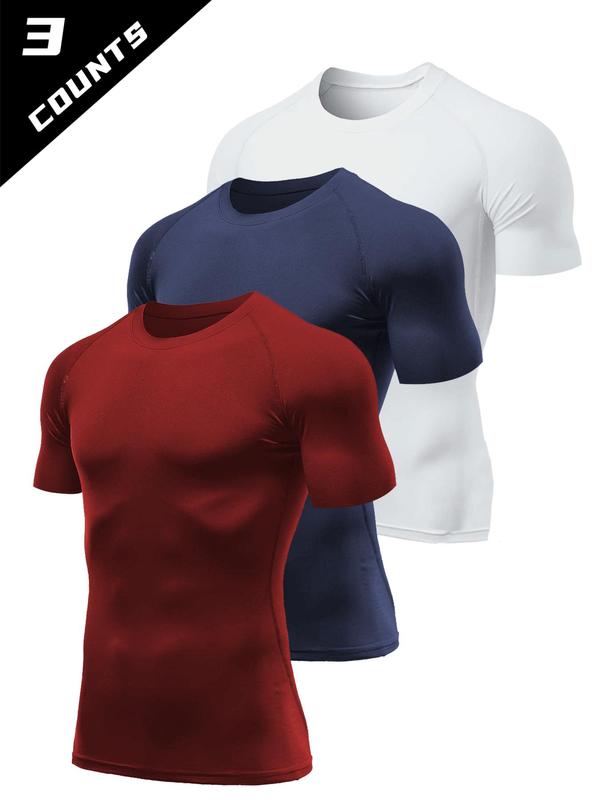 Men's Solid Round Neck Sports Tee, Quick Drying Breathable Short Sleeve T-shirt, Men's Sportswear Clothing for Indoor Outdoor Wear