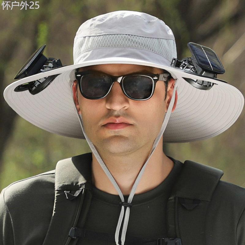 Solar Fan Hats for Men Women, Hat with Fan, Wide Brim Solar Fan Outdoor Fishing Hat-Solar USB Charging