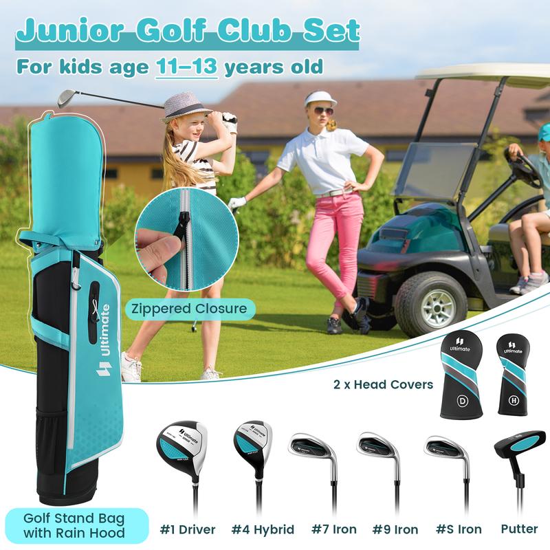 FestivalJoy-Junior Complete Golf Club Set with Stand Bag Rain Hood-Blue