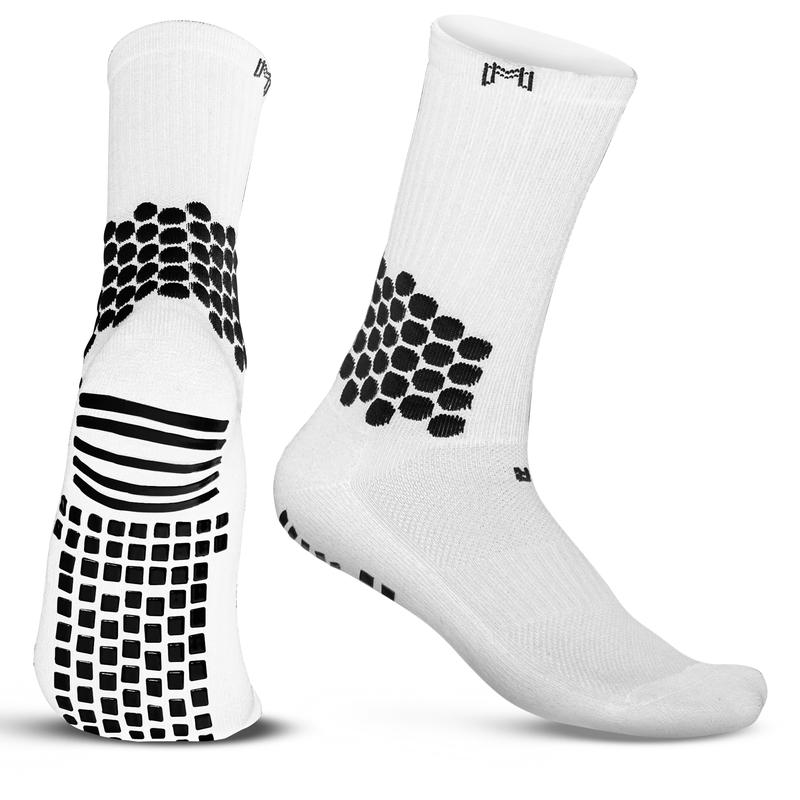 MediCaptain Premium Soccer Bundle - Soccer Grip Socks, Shin Guard Straps, Pre Cut Sleeves, and Mini Shin Guards (Black Pack with White Straps)