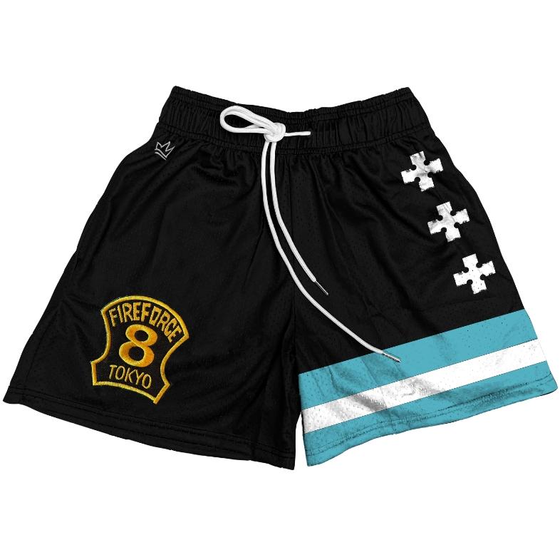 Embroidered Fire Force Knee Pants for Athletic Workout and Walking, Unisex Shorts with Four Pockets