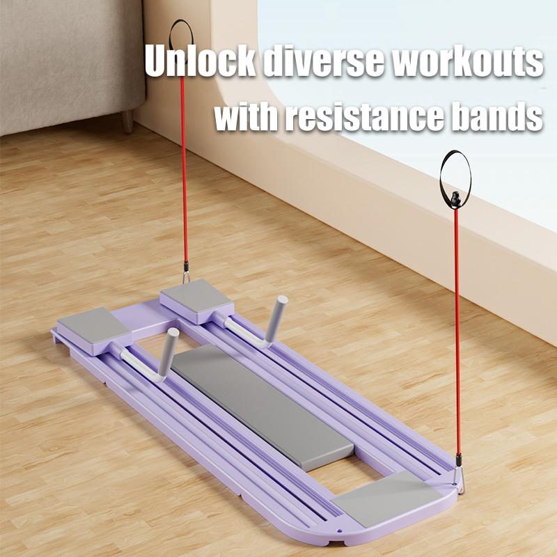 Multi-functional Ab Exercise Board,Foldable Home Pilates Reformer with Knee Mat,Timer and Resistance Bands,Abs Workout Equipment for Abdominal & Core Strength Training Purple