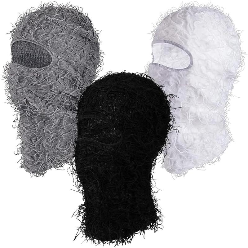 3 Pack Distressed Balaclava Ski Mask Knitted Full Face Mask Windproof Shiesty Distress Mask Winter Beanie outdoor hat