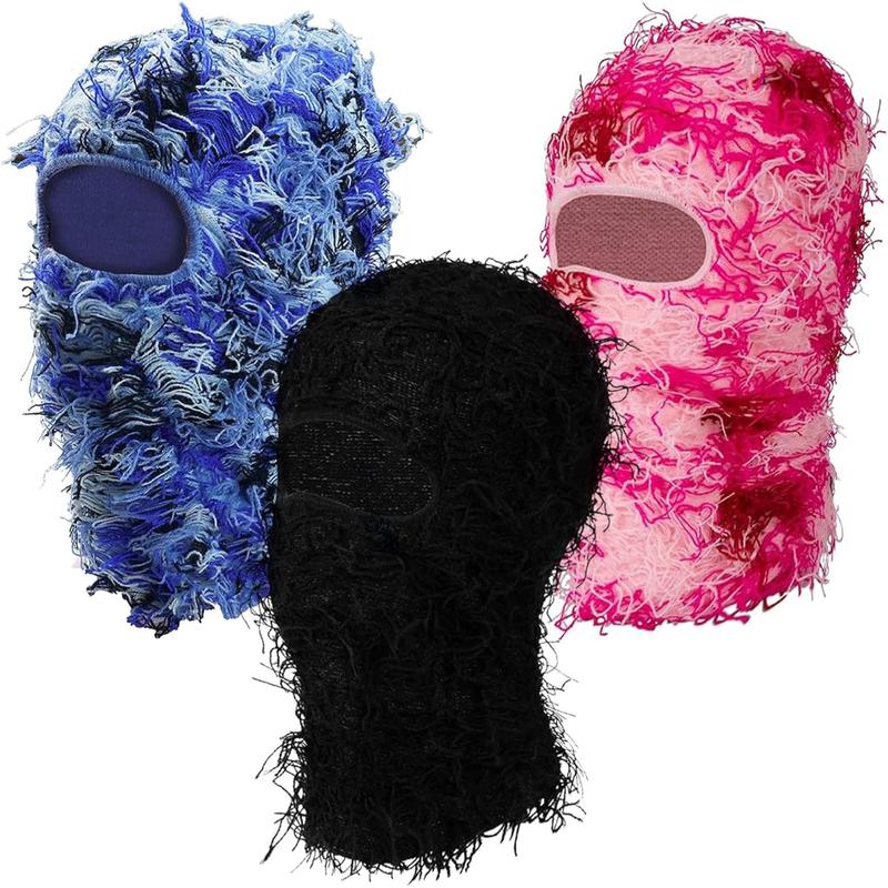 3 Pack Distressed Balaclava Ski Mask Knitted Full Face Mask Windproof Shiesty Distress Mask Winter Beanie outdoor hat