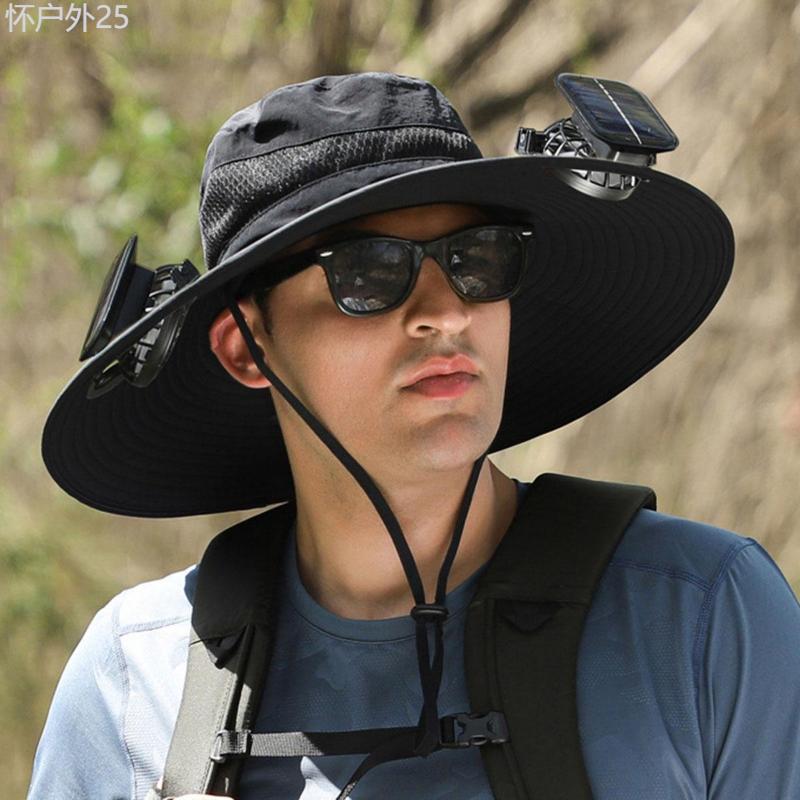 Solar Fan Hats for Men Women, Hat with Fan, Wide Brim Solar Fan Outdoor Fishing Hat-Solar USB Charging