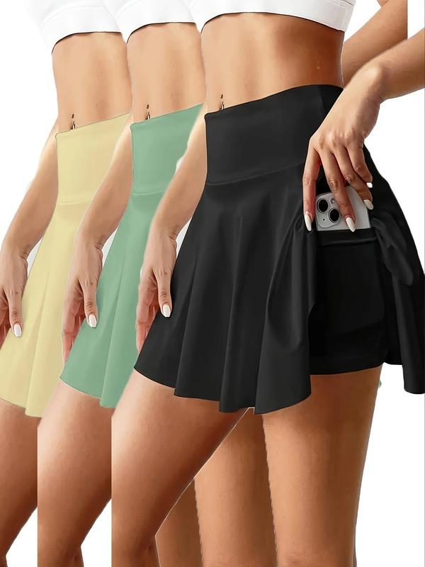 Women's 2 in 1 High Waist Sports Skorts, Gym Shorts, Solid Pocket Design Shorts for Yoga Gym Workout, Lady Fall Sport Bottoms, Ladies Back To School Sportswear for Fall, Gym Clothing, Going Out Fall Bottoms, Fall 2024