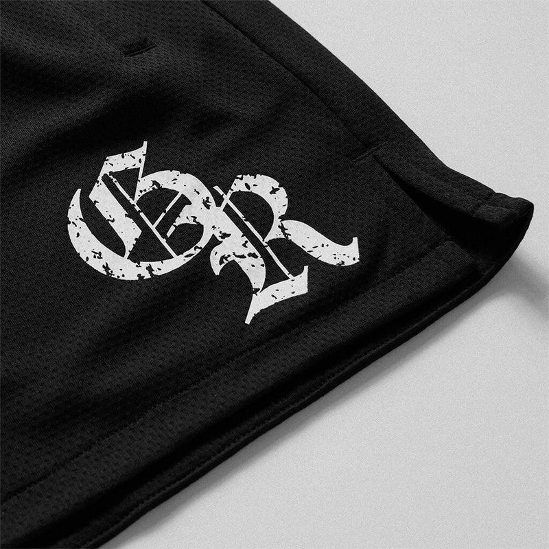 Gymreapers Initial Shorts - Black White, Double-Layered Mesh, Zippered Pockets, Summer