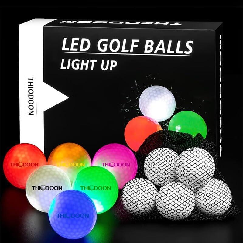 THION Glow in The Dark Golf Balls Light Activated 7 Colors Light Up LED Golf Balls No Timer Stay Lit Easy to Turn On and Off with Flashlight Glowing Golf Balls for Night Golfing 6 Pack