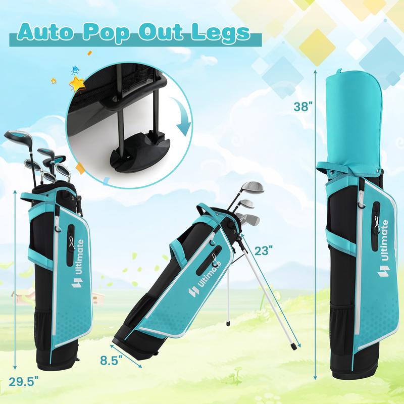 FestivalJoy-Junior Complete Golf Club Set with Stand Bag Rain Hood-Blue