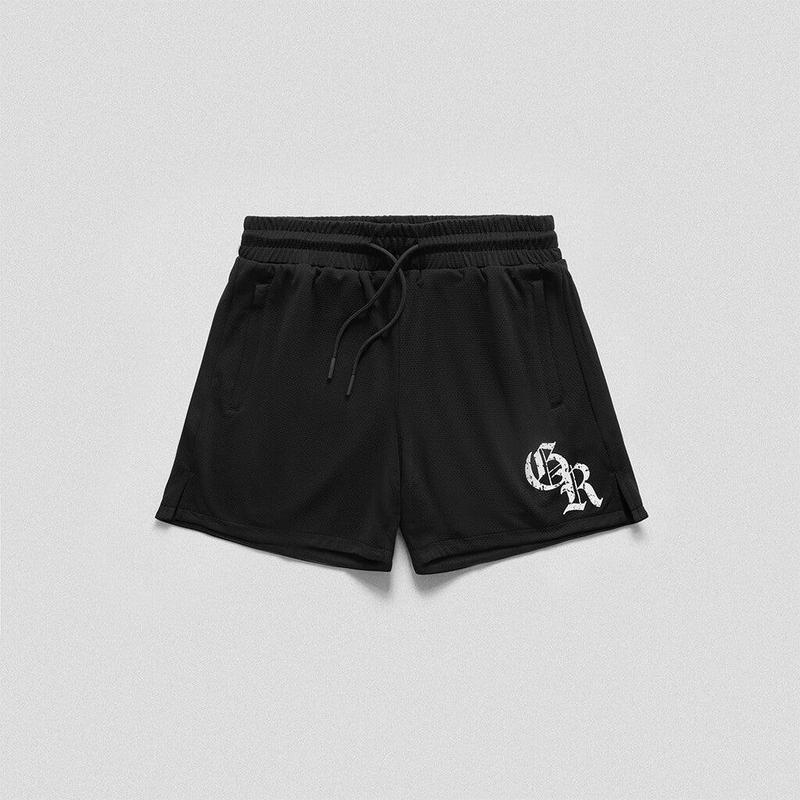 Gymreapers Initial Shorts - Black White, Double-Layered Mesh, Zippered Pockets, Summer