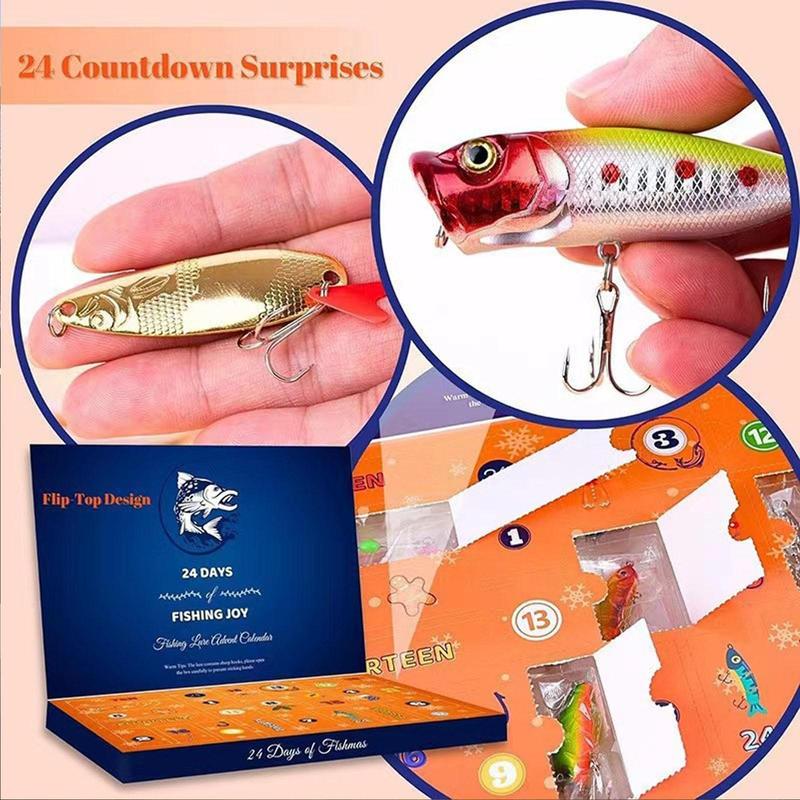 Christmas Advent Calendar, 1 Set Christmas Countdown Calendar, 24 Days Countdown Fishing Lure Set, Xmas Surprise Gift for Fisher Adult Men Teen Boys