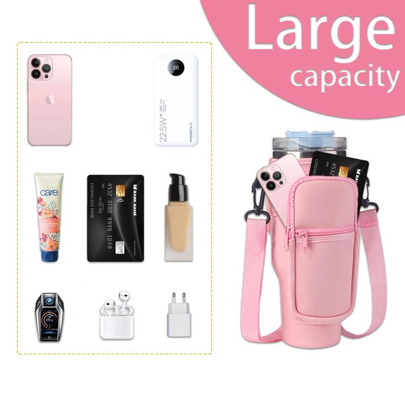 Water Bottle Storage Bag with Shoulder Strap & Pocket, Portable Water Bottle Carrier Bag for Tumbler Cup, Drinkware Accessories for Outdoor Sports