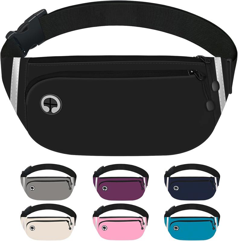 Fanny Packs for Women Men, Waterproof Waist Pack with Reflective Strip, Lightweight Slim Belt Bag with No-Bounce Adjustable Strap Running Travel Hiking Walking Sport(Black)