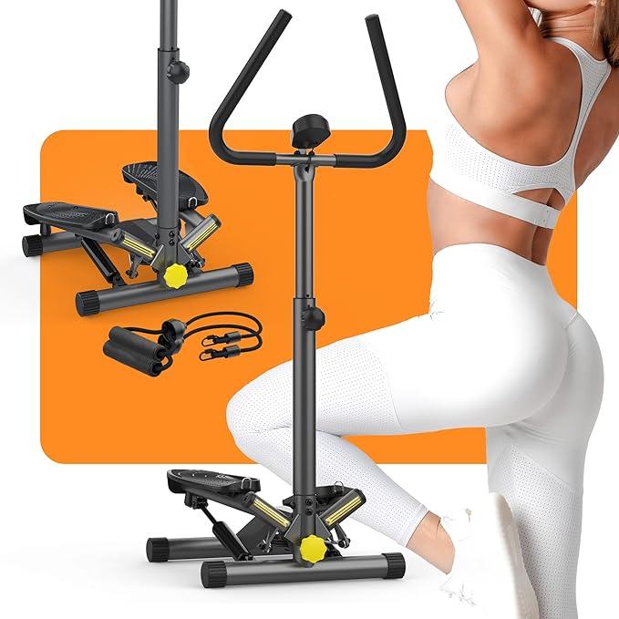 Twist Stepper with Resistance Bands, Stepper Machine with 300LBS Weight Capacity, Mini Stepper for Full Body Workout, Adjustable Step Height, Smooth and Quiet, Stepper for Exercise at Home