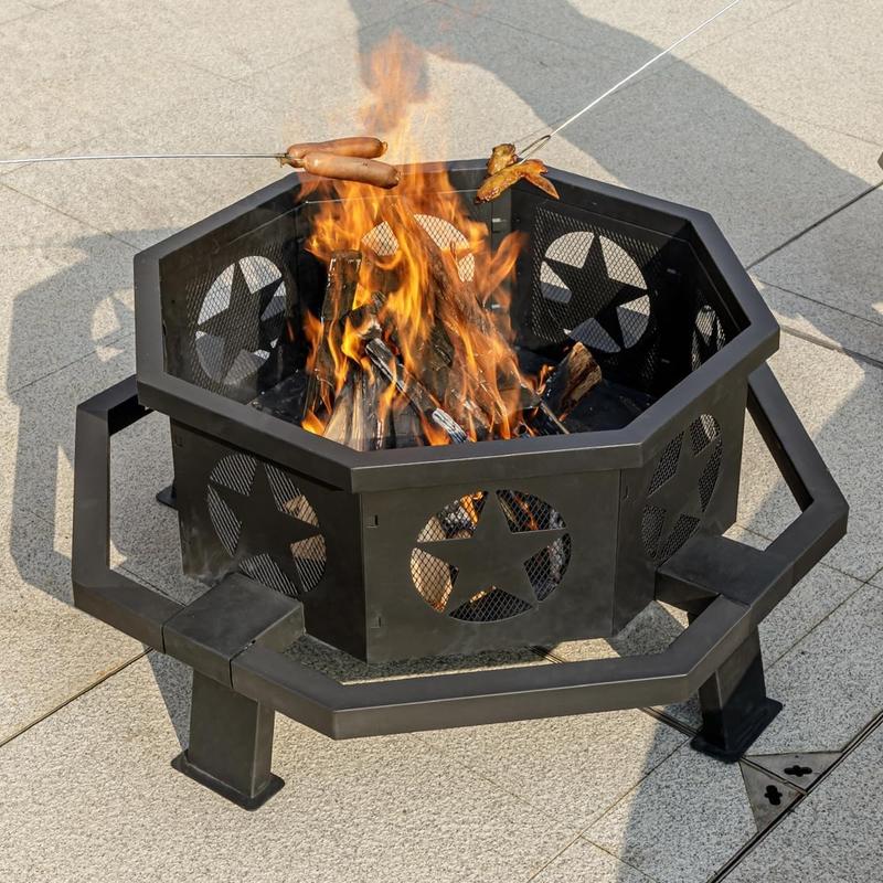 35 inch Fire Pit for Outside, Heavy Duty Wood Burning Fire Pits,Outdoor Fireplace Octagonal Firepit for Camping, Backyard, Patio