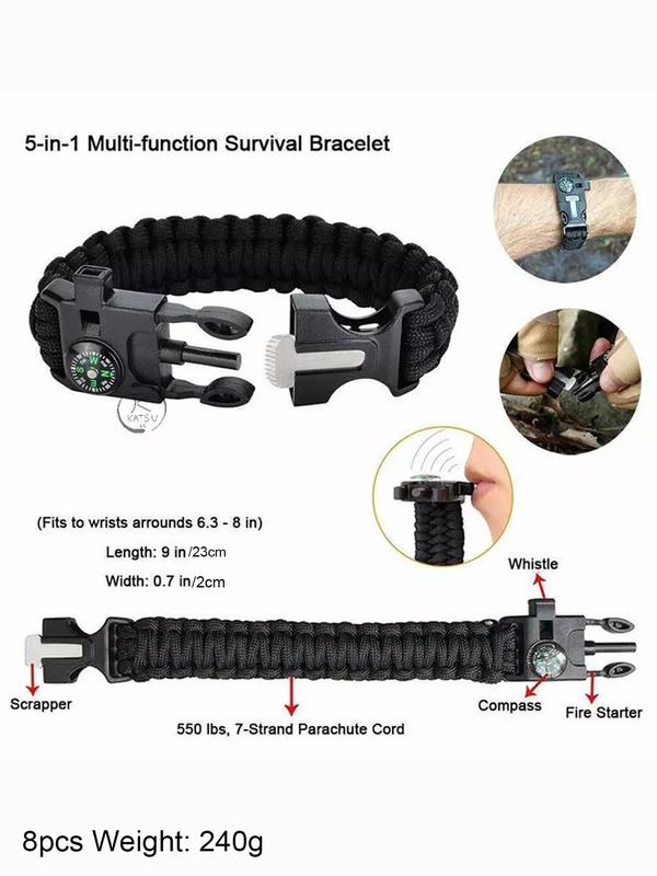 5 in 1 Survival Paracord Bracelet, Outdoor Emergency Bracelet with Flint Fire Starter & Whistle & Compass, Fashion Accessories for Men & Women