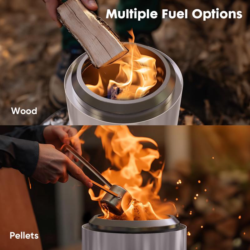 Bliss Furni Table top Firepit, Low Smoke Camping Stove for Outdoor & Patio, Fueled by Pellets or Wood, Safe Burning Stainless Smokeless Firepit with Removable Ash, Portable Outside Fire Pit