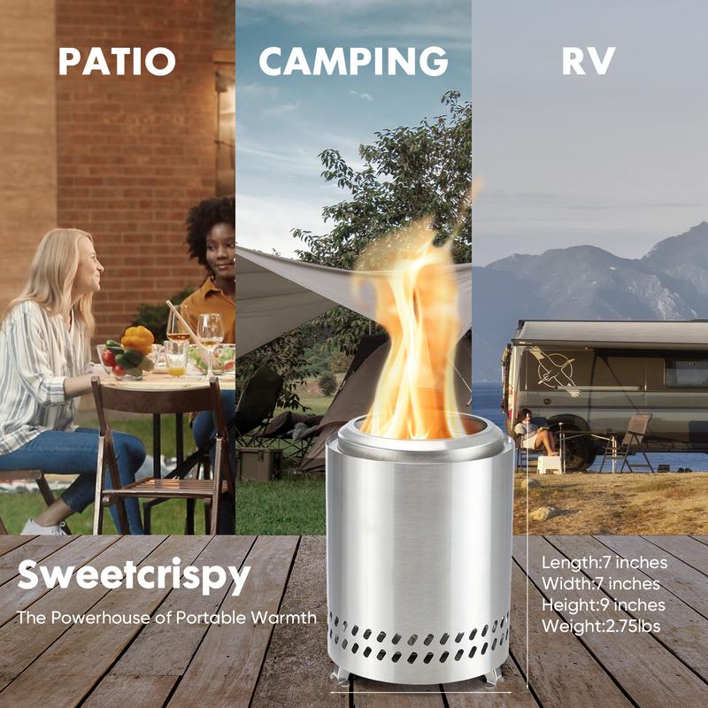 Bliss Furni Table top Firepit, Low Smoke Camping Stove for Outdoor & Patio, Fueled by Pellets or Wood, Safe Burning Stainless Smokeless Firepit with Removable Ash, Portable Outside Fire Pit