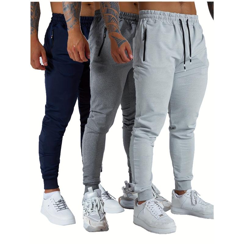 3PCs Men's Sports Pants Men's Tapered Jogger Pants Sports Pants with Zipper Pocket for Workout, Jogging, Running