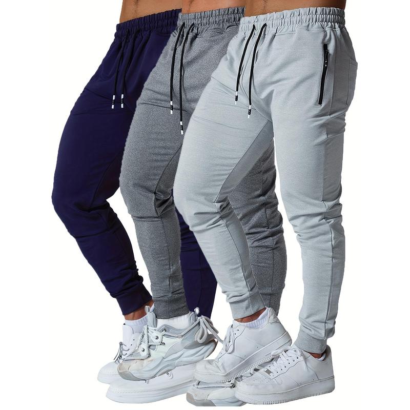 3PCs Men's Sports Pants Men's Tapered Jogger Pants Sports Pants with Zipper Pocket for Workout, Jogging, Running