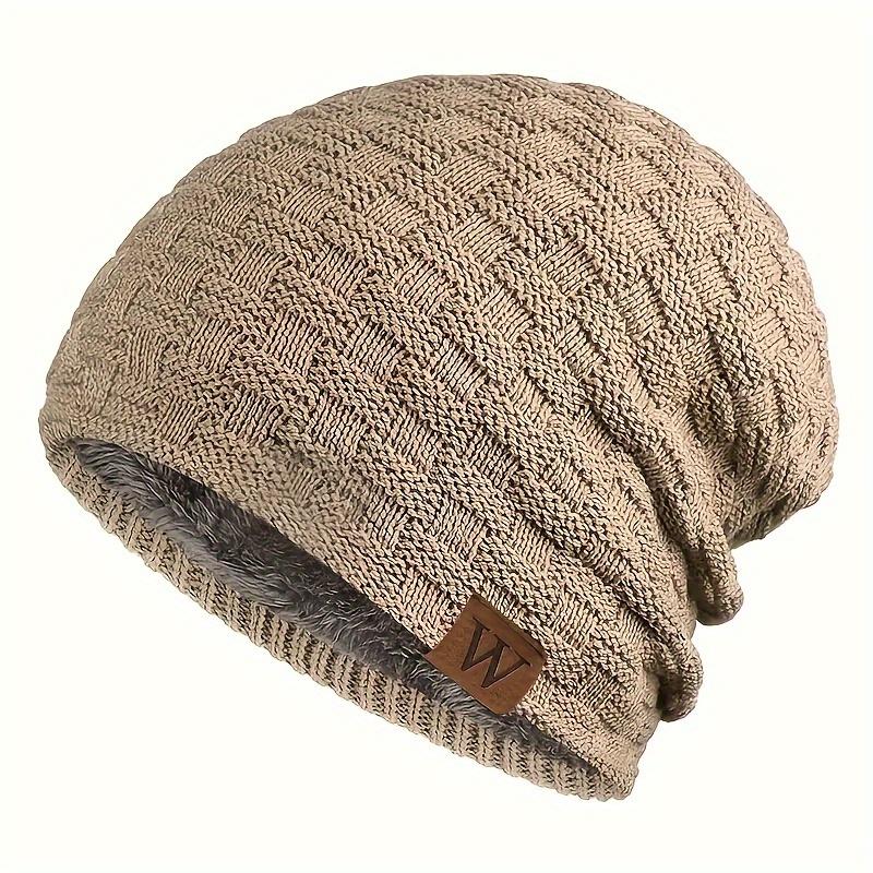 1pc Men's Fleece Lined Knitted Hat For Autumn And Winter, Thickened Ear Protection Hat For Cycling Skiing Outdoor Sports, Ideal choice for Gifts