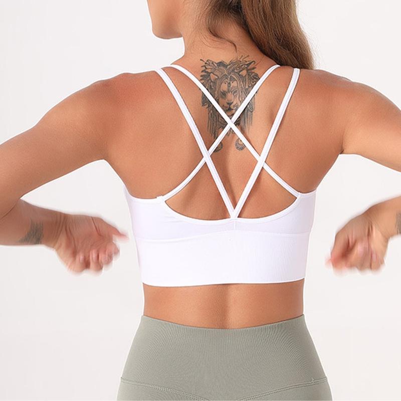 Sports Bra for Women Longline Padded Strappy Sports Bras Medium Support Yoga Gym Running Workout Crop Tank Tops