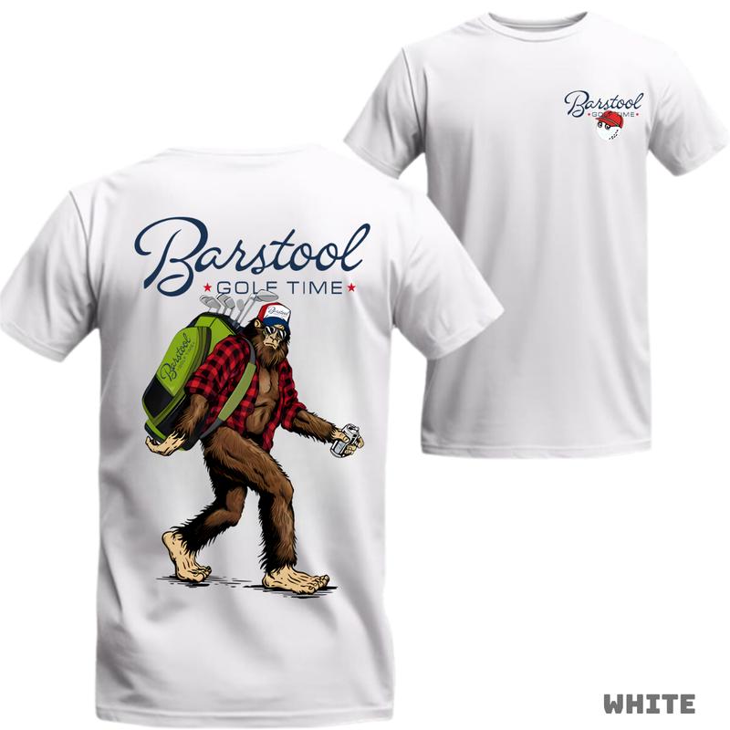 Bigfoot Barstool Golf 2 Side Unisex Shirt - Men's Cotton Tee for Outdoors Sports - T-Shirt, Fabric. Crewneck