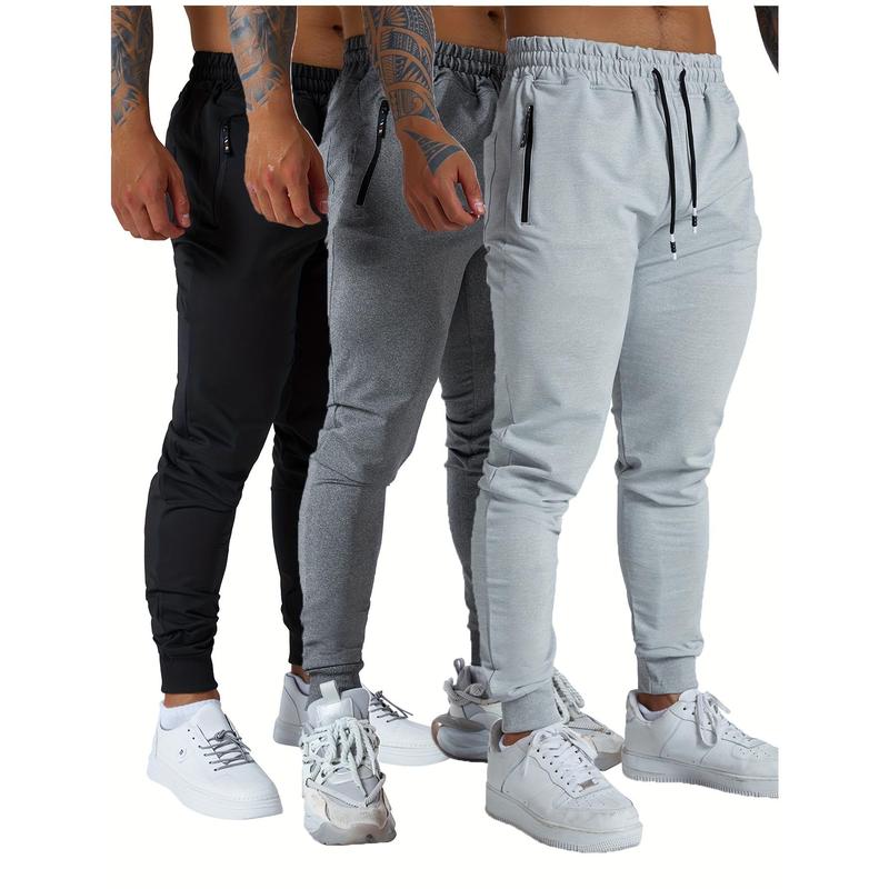 3PCs Men's Sports Pants Men's Tapered Jogger Pants Sports Pants with Zipper Pocket for Workout, Jogging, Running