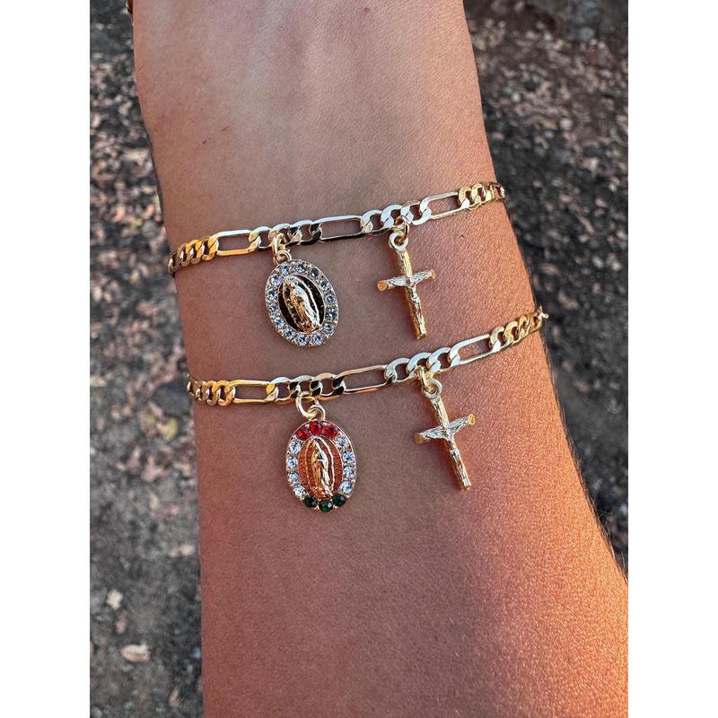 18k Gold Plated Unisex Virgencita Bracelet with Our Lady of Guadalupe Charm