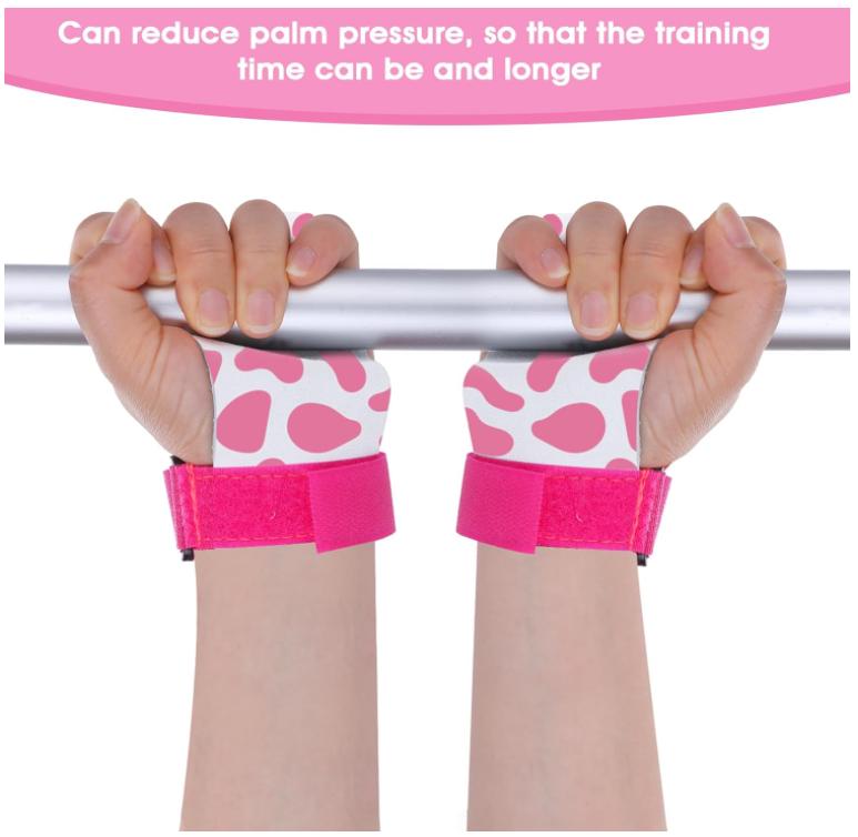 Gymnastics Hand Grips for Girls Youth, Cow Print Gloves for Bar and Palm Protection