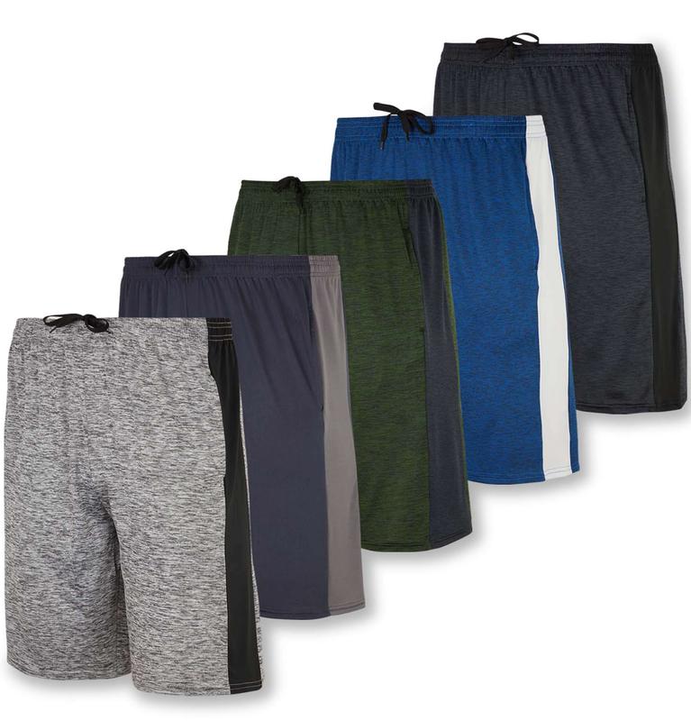 Real Essentials 5 Pack: Men's Dry-Fit Sweat Resistant Active Athletic Performance Shorts