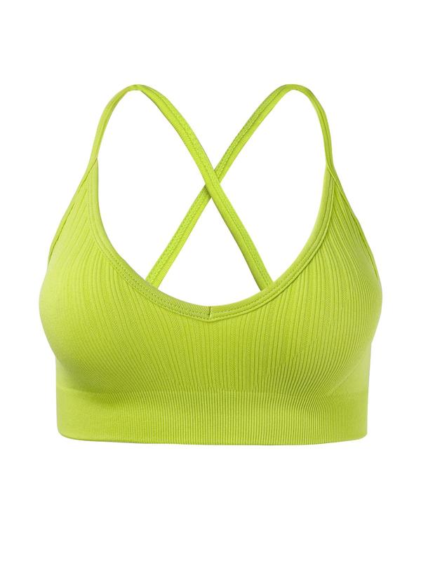 Women's Plain Criss Cross Backless Sports Bra, Sporty Casual High Stretch Adjustable Strap Summer Lingerie Top, Ladies Sportswear for Yoga Gym Workout, Tiktop Shop