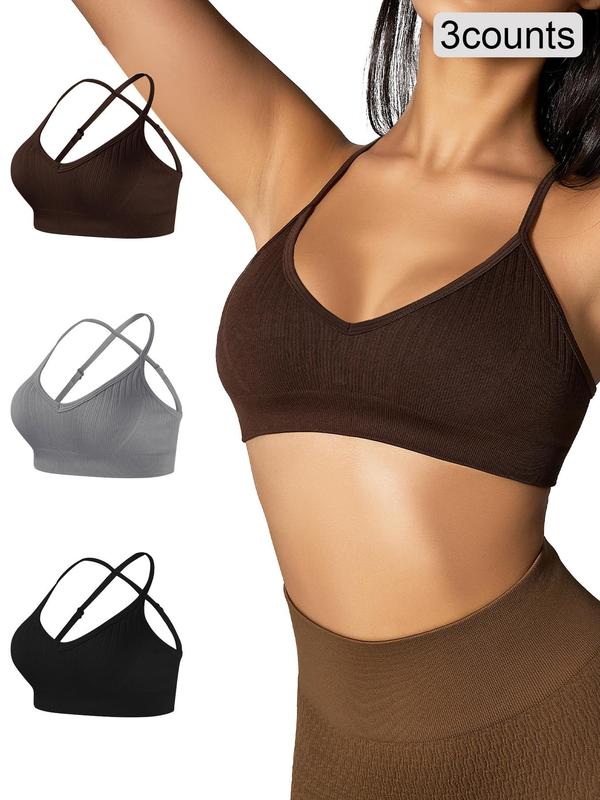 Women's Plain Criss Cross Backless Sports Bra, Sporty Casual High Stretch Adjustable Strap Summer Lingerie Top, Ladies Sportswear for Yoga Gym Workout, Tiktop Shop