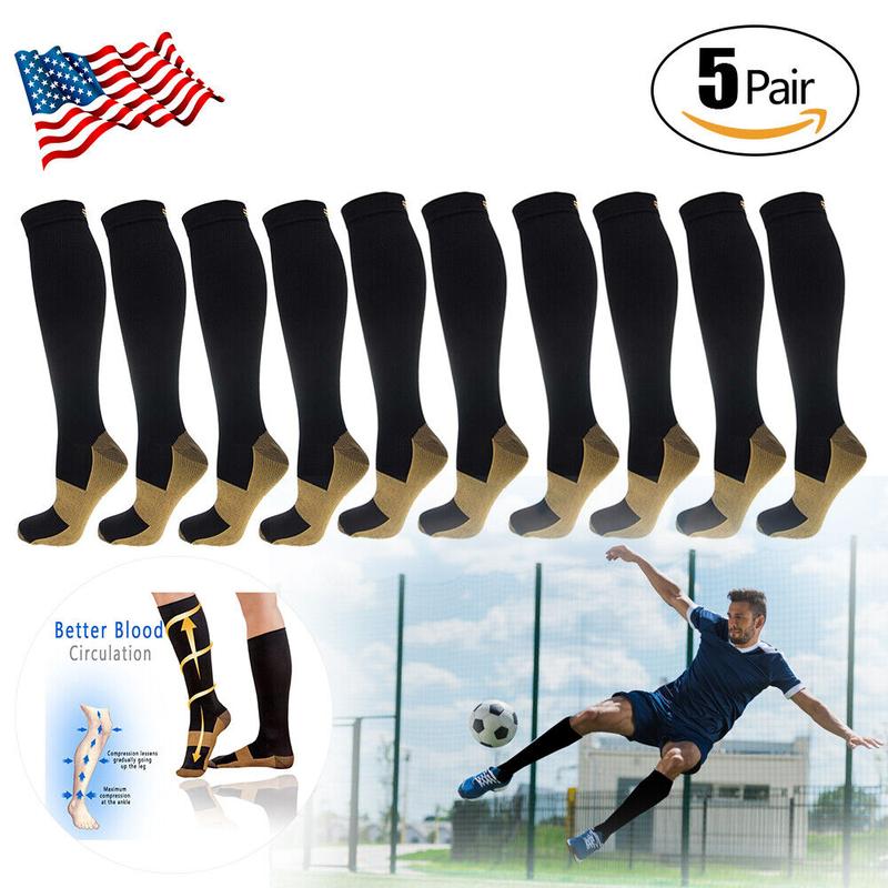 5 Pairs Copper Compression Socks 20-30mmHg Graduated Support Men's Women's