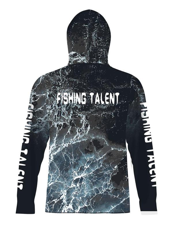 Men's All Over Print Zipper Hooded Rashguard, Regular Fit Sporty Uv Protection Breathable Long Sleeve Top, Men's Sportswear for Outdoor Activities, Going Out Outfits 2024