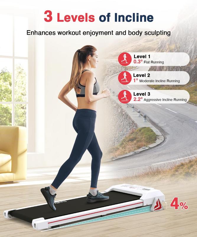 Redliro Walking Pad with Incline Under Desk Treadmill, Portable Compact Installation-Free Treadmills for Home Office with 265lbs Capacity, Small Jogging Machine with Remote Control