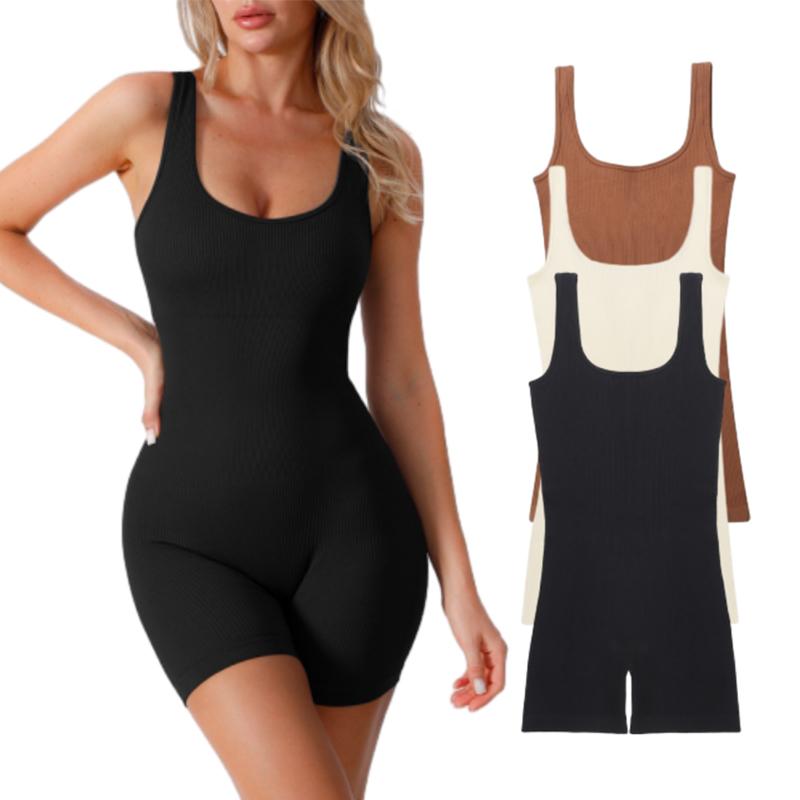 Women Yoga Jumpsuit Workout Ribbed Square Neck One Piece Seamless Tank Top Romper yoga attire