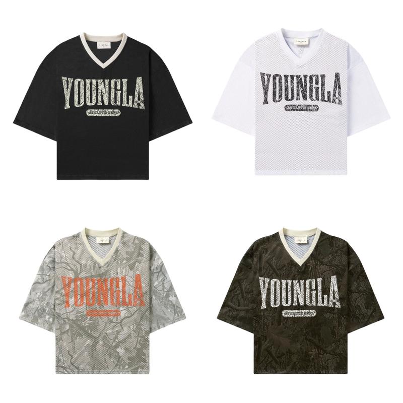 YOUNGLA Men's Oversized T-Shirt with Large Mesh Print for Sports and Fitness in All Seasons - Casual yet Athletic - Breathable